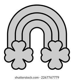 Rainbow between clover leaves - icon, illustration on white background, grey style