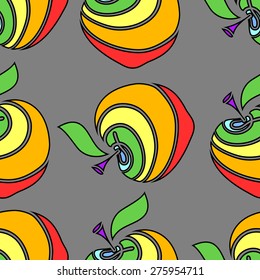 Rainbow big colored apples on the gray background. Pattern