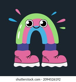 Rainbow with big foots. Character in cartoon style. Isolated vector.