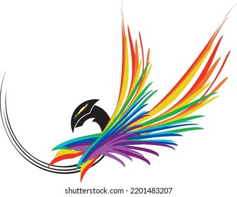 Rainbow bird logo concept isolated on a white background. Twirled eagle logo for fabric, shield emblems, prints on T-shirts, textiles, interior solutions, fashion trends, tattoos, graphics on vehicles