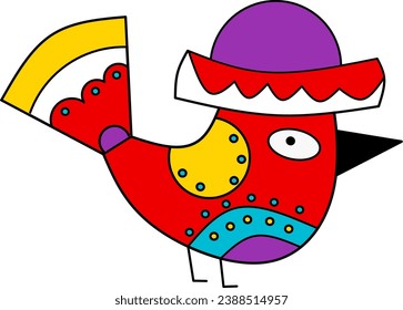 rainbow bird with mexican hat, a bird isolated on a white background
