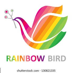 Rainbow Bird. Rainbow symbol bird with a sprig in its beak.