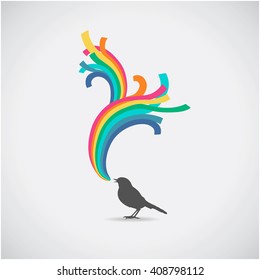 Rainbow and bird. Vector illustration. Happy day card.