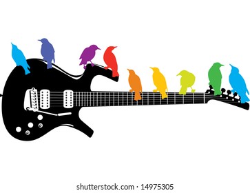 Rainbow of Birds on guitar in vector format