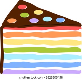 Rainbow Birthday Cake Slice With Chocolate Frosting. Bake Sale, Coffee Morning, Party Celebration.