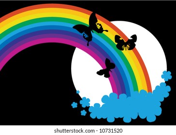 rainbow and black butterflies
