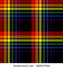 Rainbow and black colors tartan plaid Scottish seamless pattern.Texture from tartan, plaid, tablecloths, clothes, shirts, dresses, paper, bedding, blankets and other textile products.