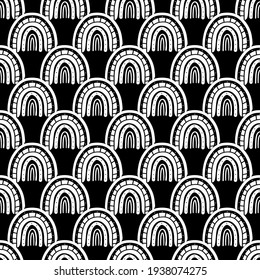 Rainbow black and white pattern. White rainbow pattern. Hand-drawn vector illustration in a minimalistic Scandinavian style