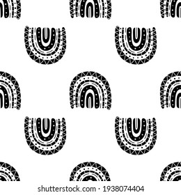 Rainbow black and white pattern. Black rainbow pattern. Hand-drawn vector illustration in a minimalistic Scandinavian style