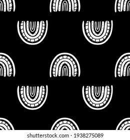 Rainbow black and white pattern. White rainbow pattern. Hand-drawn vector illustration in a minimalistic Scandinavian style