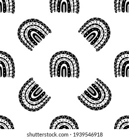 Rainbow black and white pattern. Black rainbow pattern. Hand-drawn vector illustration in a minimalistic Scandinavian style