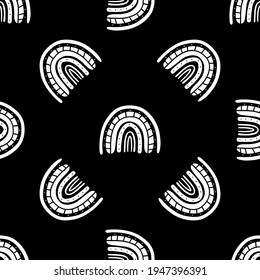 Rainbow black and white pattern. White rainbow pattern. Hand-drawn vector illustration in a minimalistic Scandinavian style