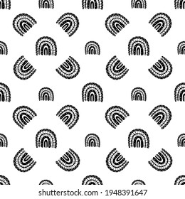 Rainbow black and white pattern. Black rainbow pattern. Hand-drawn vector illustration in a minimalistic Scandinavian style