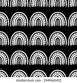 Rainbow black and white pattern. White rainbow pattern. Hand-drawn vector illustration in a minimalistic Scandinavian style