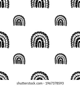 Rainbow black and white pattern. Black rainbow pattern. Hand-drawn vector illustration in a minimalistic Scandinavian style