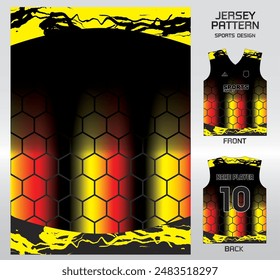 rainbow black yellow honeycomb pattern design, illustration, textile background for sports t-shirt, football jersey shirt mockup for football club. consistent front view