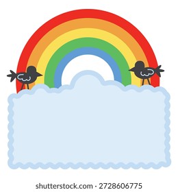 Arco iris con papel en blanco de dibujos animados de diseño plano Il
