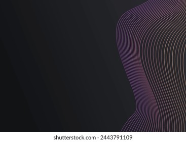 Rainbow Blend Music Vector Black Background. Color Stripe Geometric Cover. Line Smoke Texture. Bright Wave Light Backdrop.