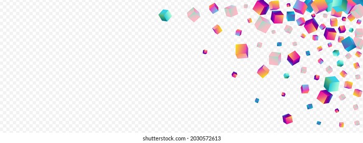 Rainbow Block Vector Panoramic Transparent Background. Bright 3d Cube Brochure. Abstract Polygon Pattern. Multicolored Confetti Style Cover.