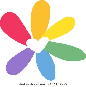 Flor de manzanilla en flor de arco iris en colores rayados. Icono de fiesta LGBT para diseño de tarjeta o invitación. Símbolo de Vector multicolor aislado sobre fondo blanco