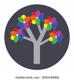 Rainbow blossom gray tree illustration vector isolated
