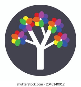Rainbow blossom white tree illustration vector isolated