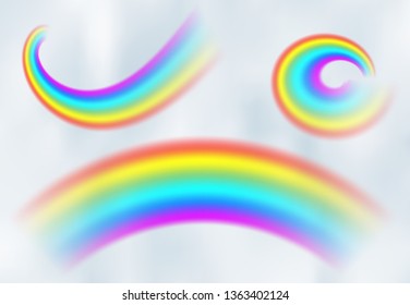 Rainbow in the blue sky among the light clouds. Rainbow realistic vector illustration with mesh brushes included