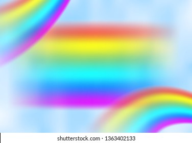 Rainbow in the blue sky among the light clouds. Rain bow realistic vector illustration with mesh brushes included