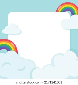 Rainbow And Blue Sky Border Frame Template Kawaii Doodle Cartoon Vector