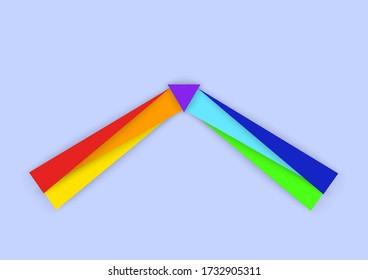 Arcoiris en cielo azul, ilustración vectorial en estilo abstracto de papel cortado de triángulos