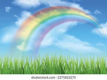 Rainbow blue summer sky. Vector illustration.