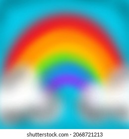 El arco iris se desdibuja con nubes. Ilustración vectorial.