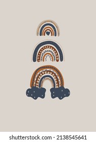 Rainbow boho posters in bohemian cartoon style. Vector illustration.