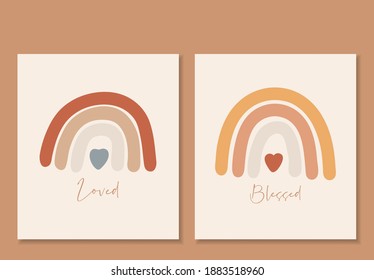 Rainbow boho print set, abstract rainbow vector, nursery vector, abstract kids illustration, boho child design