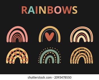Rainbow boho print set, abstract rainbow vector, nursery vector, abstract kids illustration, boho child design
