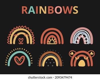 Rainbow boho print set, abstract rainbow vector, nursery vector, abstract kids illustration, boho child design