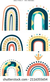 Juego de impresión arcoiris, vector arcoíris abstracto. Diseño infantil Boho. Perfecto para la impresión infantil, afiche, decoración infantil, textil, tela. 