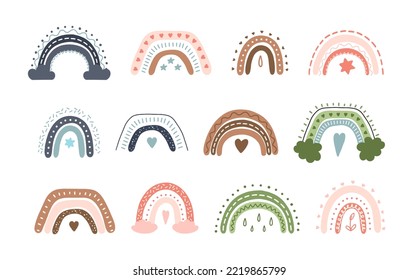 Rainbow boho set. For decoration of childrens rooms and holidays. Vector modern 