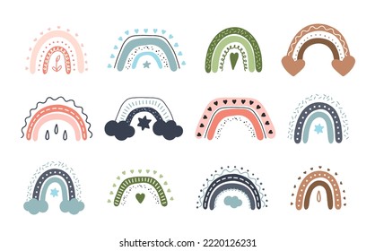Juego de boho arcoiris. Para la decoración de las habitaciones para niños y las vacaciones. Vector moderno 