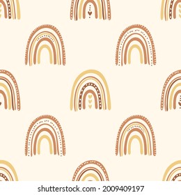 Arcoiris al estilo boho. Patrón de niños sin inconvenientes con corrientes de moda. antecedentes infantiles para tela, embalaje, textiles, papel pintado, ropa. Ilustración del vector