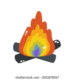 Fuego arco iris - LGBTQ. Ilustración vectorial de una fogata aislada en un fondo blanco. Un simple icono plano. Feliz mes del orgullo.