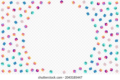 Rainbow Box Vector Transparent Background. Gradient Abstract Rhombus Image. Geometric Element Cover. Bright Confetti Graphic Pattern.