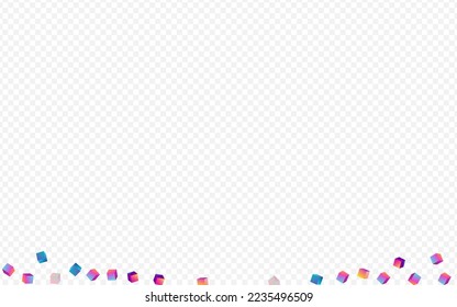 Rainbow Box Vector Transparent Background. Multicolored Geometric Element Pattern. Perspective Confetti Presentation. Bright Polygon Style Template.