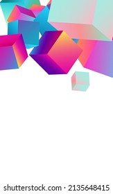 Rainbow Box Vector White Background. Gradient Structure Rhombus Brochure. Perspective Confetti Template. Multicolored Cube Business Paper.