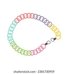 Pulsera arcoiris de los 90. Adquirir accesorios para el arte hippy. Ilustración vectorial de caricatura plana aislada en un fondo blanco.