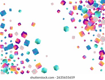 Rainbow Brick Vector White Background. Iridescent Style Rhombus Cover. Structure Cube Pattern. Bright Element Geometric Template.
