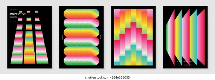 Rainbow bridge gradient poster background vector set. Cover template with vibrant perspective geometric prism shapes. Ideal design for social media, cover, banner, flyer.