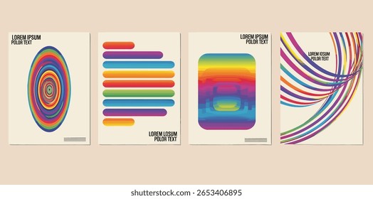 Rainbow bridge gradient poster background vector set. Cover template with vibrant perspective geometric prism shapes. Ideal design for social media, cover, banner,
