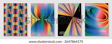 Rainbow bridge gradient poster background vector set. Cover template with vibrant perspective geometric prism shapes. Ideal design for social media, cover, banner, flyer.