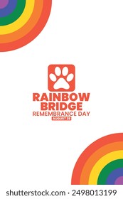 Rainbow Bridge remembrance day , August 28, suitable for social media post, card greeting, banner, template design, print, event, website, vector, with an illustration of a pet's paw.